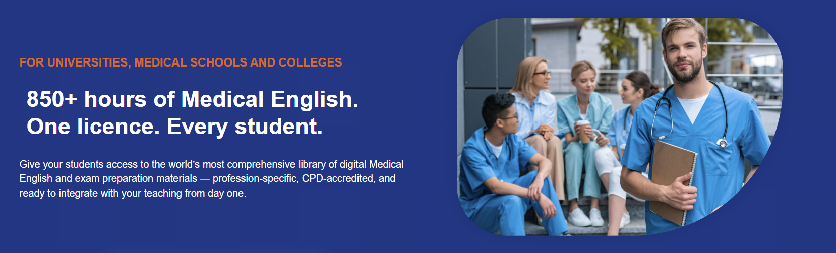 850+ hours of digital medical English for institutions